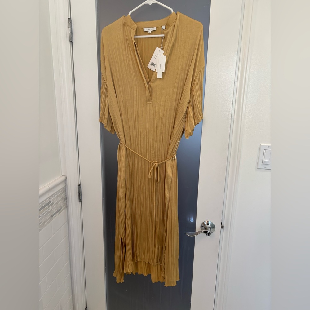 VINCE metallic crushed midi dress